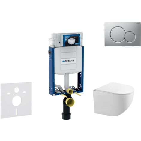 Geberit Kombifix - Set Vorwandelement, Gaia-WC mit Softclose-Sitz und Sigma01-Betätigungsplatte, Chrom matt lackiert SANI15CA1121