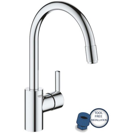 Küchenarmatur mit ausziehbarem Anschluss – hoher Ablauf in C Form – GROHE SilkMove 35mm – GROHE StarLight Chrom – 32671002 (1/4)