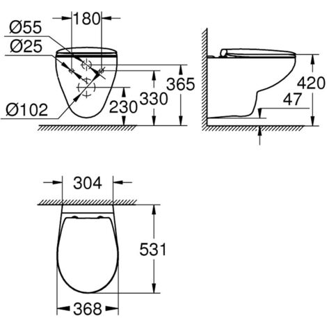 Grohe Bau Ceramic - Wandklosett mit WC-Sitz SoftClose, Rimless, Alpinweiß 39351000