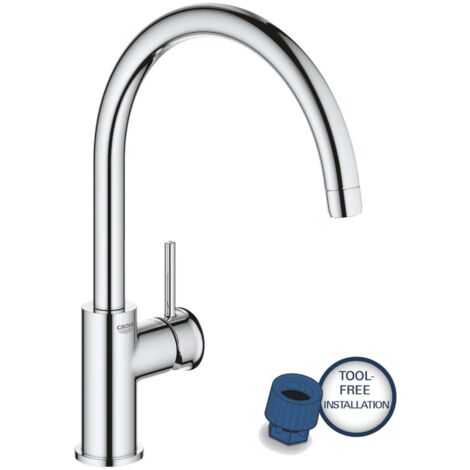 Einhand-Spültischbatterie 1/2" Chrom 31553001 – hoher Auslauf – Einlochmontage – GROHE Long-Life Keramikkartusche – schwenkbarer Rohrauslauf 360° (1/5)