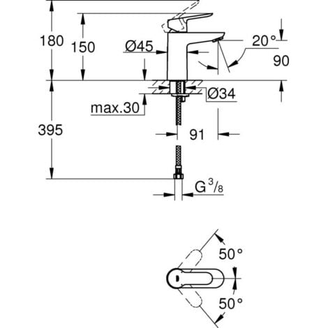 Grohe BauEdge - Waschtisch Einhebelmischer S, verchromt 23330000