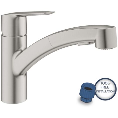 Grohe QuickFix Start Küchenarmatur 30531DC1 supersteel, herausziehbare Dual Spülbrause