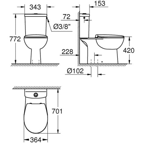 Grohe Bau Ceramic - Set - Stand-WC-Kombination mit Spülkasten + WC-Sitz SoftClose, Rimless, Alpinweiß 39346000