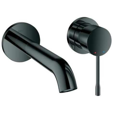 Waschtischbatterie 2-Loch – GROHE Long-Life Shine – Wasserverbrauch 5,7 l/min – Ausladung 183 mm – Wandmontage – Hard Graphite (1/5)
