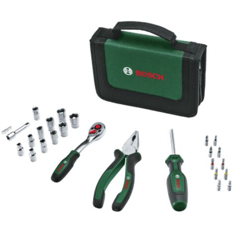 Bosch Mobility-Handwerkzeug (1/4"-Ratsche, Kombizange, Universalschraubendreher, Stofftasche, 26-teilig, Set) (1/5)