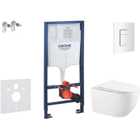 Grohe Rapid SL - Set Vorwandelement, WC Gaia mit Softclose-Sitz und Skate Cosmopolitan-Betätigungsplatte, Alpinweiß SANI11BA3102