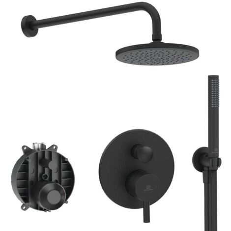 Ideal Standard CeraLine - Brauseset mit Unterputz-Mischer, mit Einbaukörper, Durchmesser 20 cm, mattschwarz BD192XG