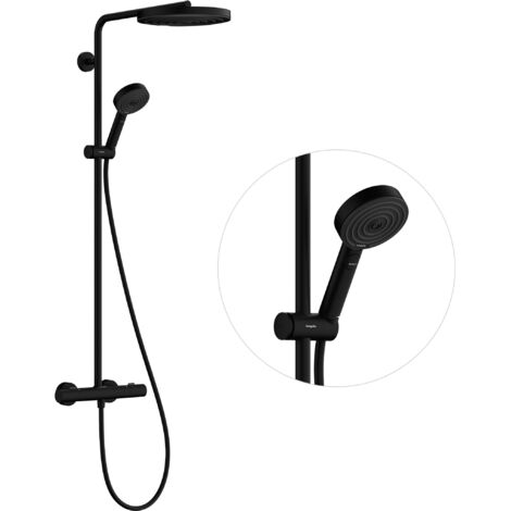 Hansgrohe Pulsify S Puro - Brauseset mit Thermostat, Durchmesser 26 cm, 3 Strahlarten, EcoSmart, schwarz matt 24237670