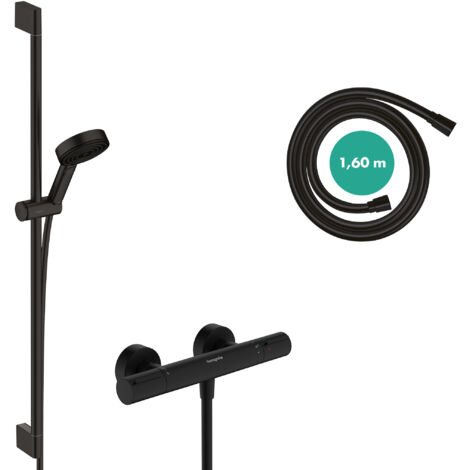 Hansgrohe Pulsify Select S - Brauseset mit Thermostat, 3 Strahlarten, EcoSmart, mattschwarz 24271670