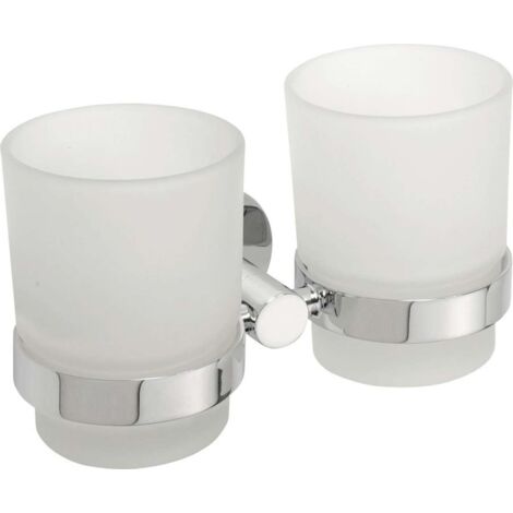 Sapho X-Round - Zahnpasta- und Zahnbürstenbecher mit Halter, Glas / verchromt XR902 (1/2)