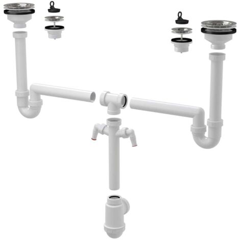 Produktbild von Alcadrain Siphons - Siphon Für Zwei Spülbecken, Universal, Mit 2 Anschlüssen, Kunststoff A8000