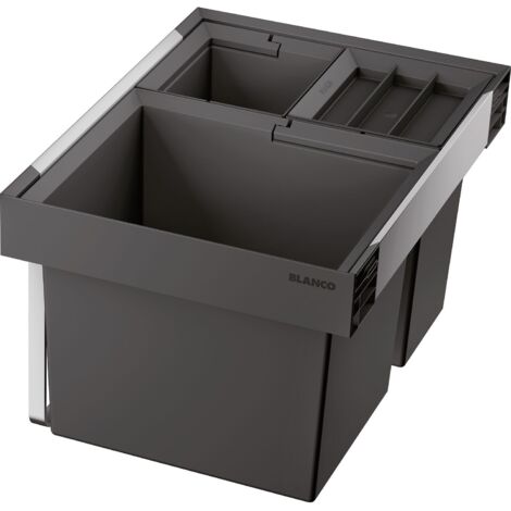 Blanco Abfallsammler Küche 3 Fächer 1x30 und 2x 8 Liter - Einbaumülleimer Unterschrank KB 600mm, Alu/Kunststoff anthrazit