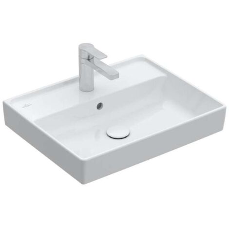 Villeroy & Boch Collaro - Waschbecken 55x44 cm, mit Überlauf, mit Hahnloch, CeramicPlus, Alpinweiß 4A3355RW