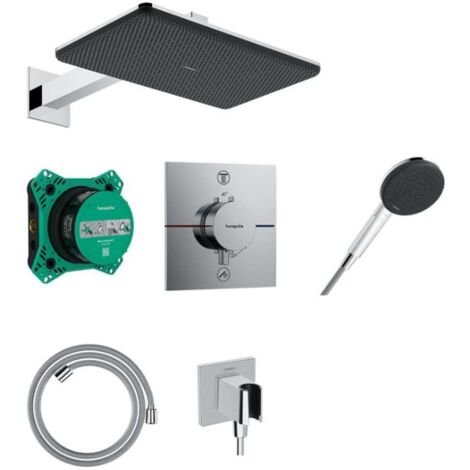 Hansgrohe Raindance Alive Q - Brauseset mit Unterputzthermostat, mit Einbaukörper, 21x34 cm, 3 Strahlarten, Chrom 24620000