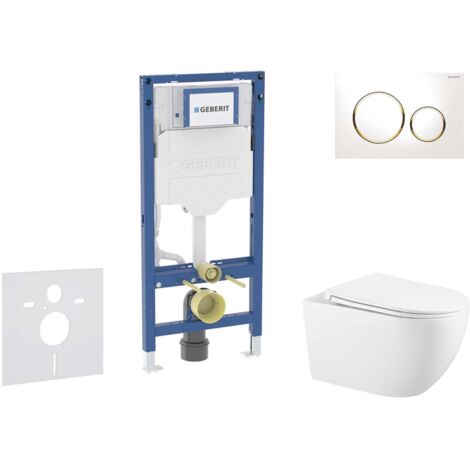 Geberit Duofix - Set Vorwandelement, WC Gaia mit Softclose-Sitz und Sigma20-Betätigungsplatte, weiß/vergoldet SANI11CA3140B
