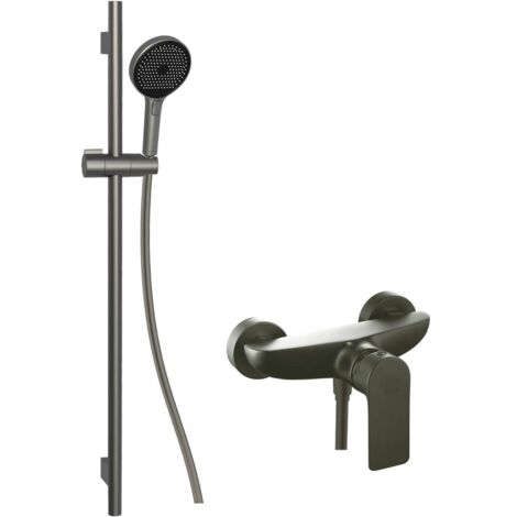 kielle Vega - Duschset mit Armatur, Stange, Schlauch und Handbrause, gun metal 20618SP13