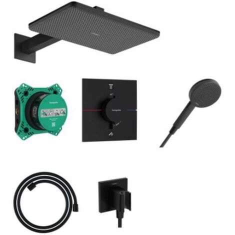 Hansgrohe Raindance Alive Q - Brauseset mit Unterputzthermostat, mit Einbaukörper, 21x34 cm, 3 Strahlarten, mattschwarz 24620670