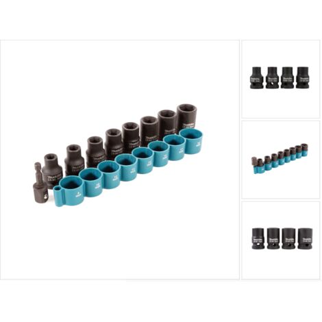 Makita B-54645 1/2" Steckschlüssel Satz 9-tlg. Einsätze 8 - 18 mm Sechskant Nüsse mit Adapter für 1/4" Aufnahme Innensechskant