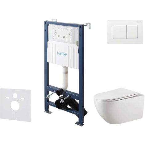 kielle Genesis New - Set Vorwandinstallation, WC Gaia, Rimless, Softclose-Sitz und Betätigungsplatte Gemini New III, Hochglanz Weiß 30528SS16