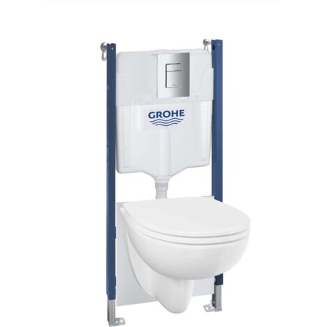 Grohe Solido - Set Vorwandinstallation, WC Bau Ceramic und Softclose-Sitz, Betätigungsplatte Even, Chrom 112954SH00 (1/2)