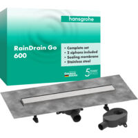 Hansgrohe RainDrain Go - Duschrinne 60 cm mit beidseitigem Rost, zum Einlegen von Fliesen, Edelstahl gebürstet 56271800