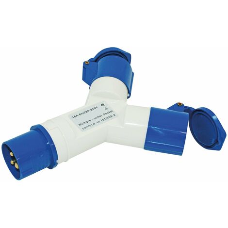 Multiprise Triplite CEE 17 – 1 entrée mâle P17, 2 sorties femelles P17 – Tension 220V, Intensité 16A, IP44 pour véhicules de loisirs