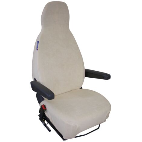 Housse de siège en coton extensible beige pour camping-car – Lot de 2 – Protection contre l'eau et salissures – Lavable en machine à 30°C