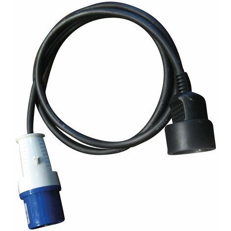 Adaptateur électrique prise mâle CEE P17 vers femelle Schuko – 220 V – 16 A – IP44 étanche – 40 cm pour camping et ports