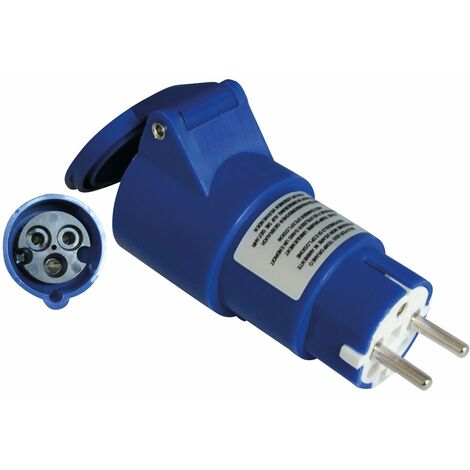 Adaptateur électrique femelle CEE 17 vers mâle Schuko – Tension 220V – Intensité 16A – Couvercle de protection pour sécurité
