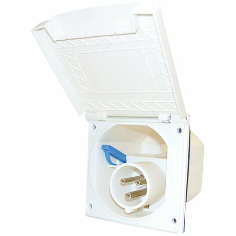 Prise CEE P17 pour camping-car 220V – Socle encastrable 128x108mm – Installation extérieure pour raccordement à borne électrique