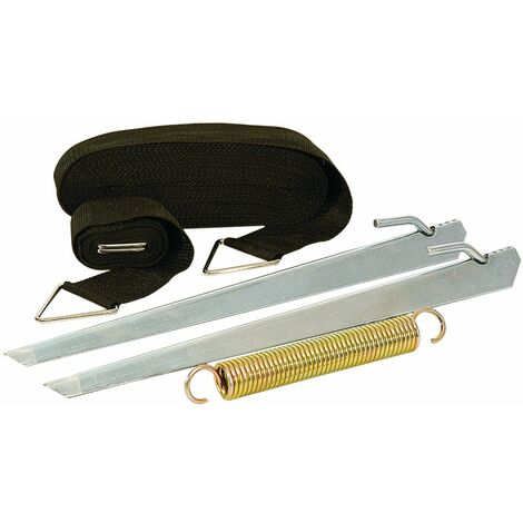Sangles de fixation anti-tempête pour auvents jusqu'à 6 m – Sangle principale 11 m – Sangle réglable 1,50 m – Kit avec piquets et ressort
