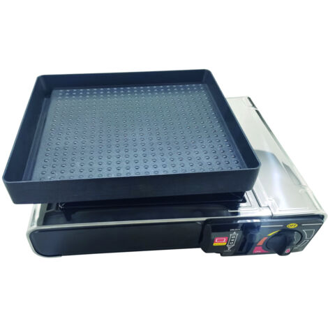 Plaque de cuisson grill pour réchaud à gaz 1 feu – Revêtement antiadhésif – Dimensions 25,7 x 22,7 cm – Pour barbecue en camping