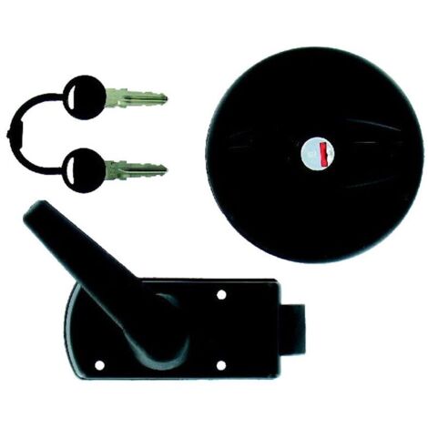 Serrure ronde plastique pour porte de caravane – Matériau robuste – Épaisseur 29 mm – Diamètre perçage 90 mm – Livrée avec clés et barillet – Zadi