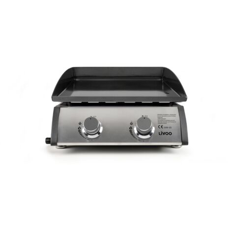 Plancha à gaz 2 brûleurs 10 kW – Surface de cuisson 48 x 36 cm – Acier émaillé – Allumage automatique intégré – Livoo