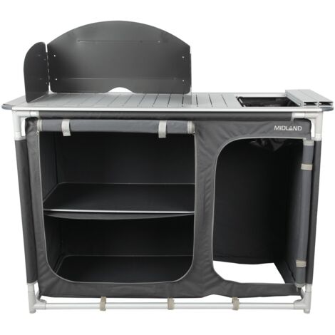 Meuble de cuisine pliable avec évier – Dimensions ouvert 121x48x108 cm – Poids 9 kg – Pare-flamme intégré – Sac de transport inclus (1/5)