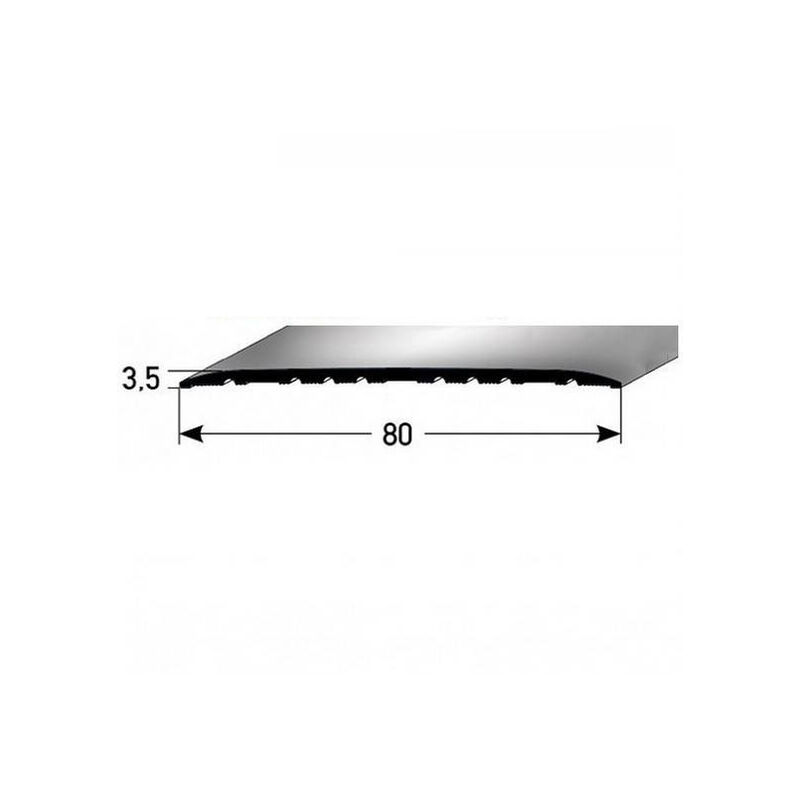 PROVISTON Übergangsprofil Aluminium eloxiert Silber Breite 80 mm Höhe 3.5  mm Länge 2700 mm Gebohrt Übergangsschiene Übergangsleiste Bodenprofil  Abdeckleiste 1 Stück