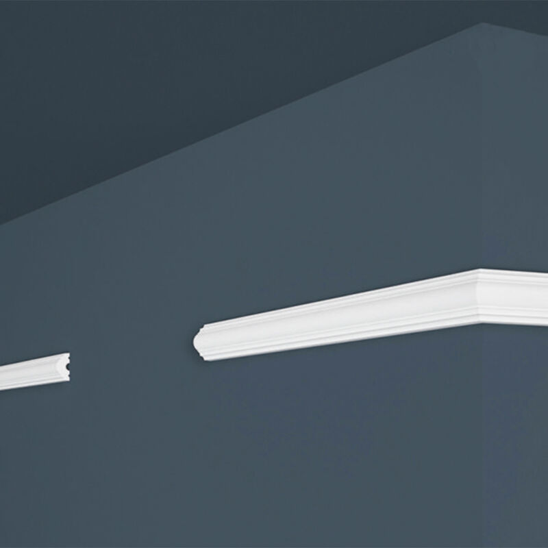 marbet design Zierleiste B-10, Wand- und Deckenumrandung aus Styropor (EPS)  - 2 Meter Flachleiste, leicht & formfestes, weißes Zierprofil - Wandleiste