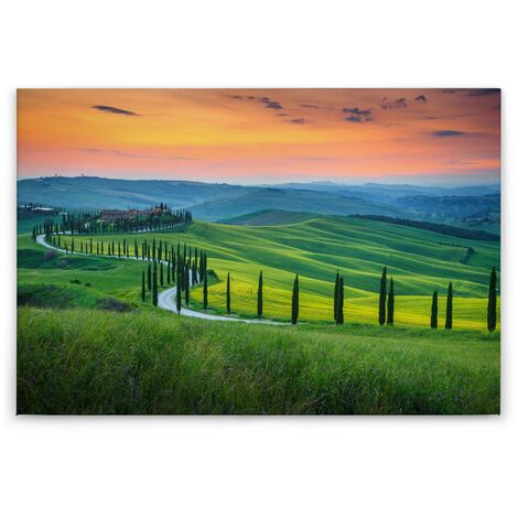 Leinwandbild Italienisch cm Landschaft x Wandgemälde Grün Toskana - Wanddeko 90 Orange Keilrahmen Wandbild Wohnzimmerdeko - 60