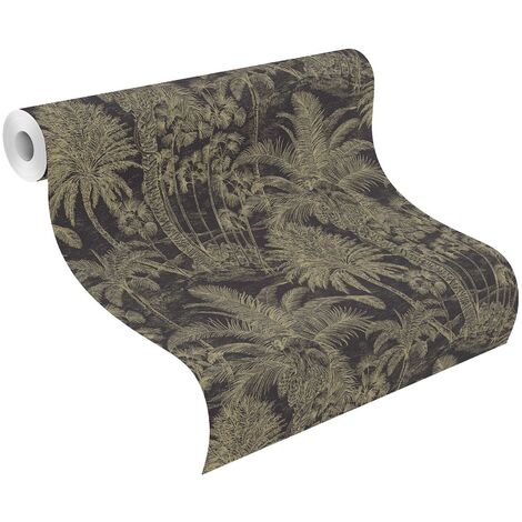 Rasch Behang vliesbehang (botanisch) goud zwart 10,05 m x 0,53 m selectie vinyl/vlies 477214