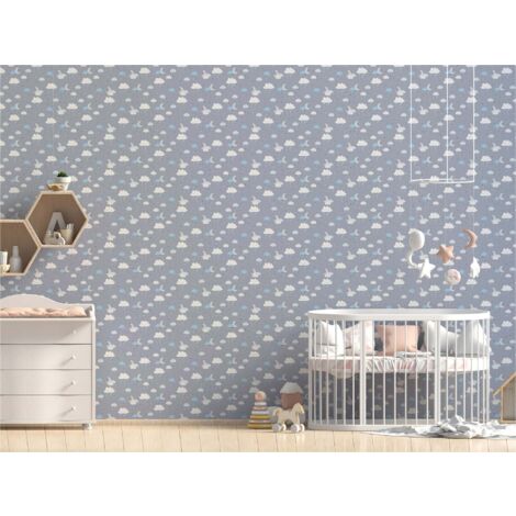 TADESSI  Tapete Kinderzimmer  M1-No.737  Vliestapete  Blau  Grau  Sterntapete Wolken  Jungenzimmer  Mädchenzimmer (1/5)
