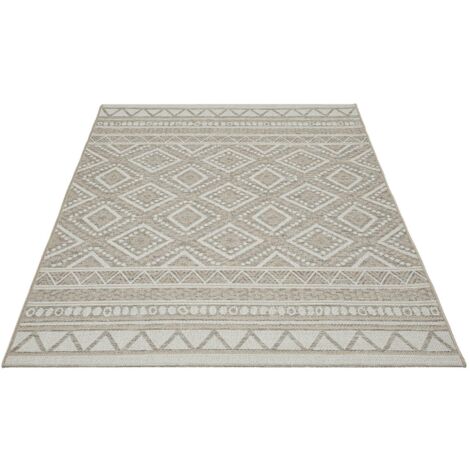 FLOORNOVO In- & Outdoor Teppich Beige gemustert - 280 x 200 cm - Flachgewebe für Garten Balkon Terrasse und Innenbereich - Robust & Pflegeleicht - vielseitig einsetzbar im Innen- und Außenbereich