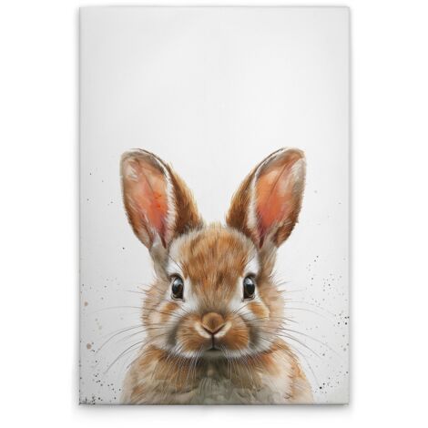 Leinwandbild Baby Hase Kinderzimmer M1-No.51905 - Kunstdruck auf Leinwand in Weiß Braun - Wandbild 40 x 50 cm