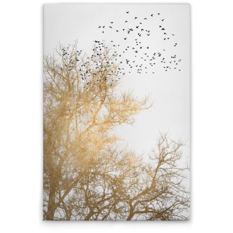 Leinwandbild Baumkrone Weiß Gold M1-No.50670 - Kunstdruck auf Leinwand in Creme Gold - Wandbild 30 x 45 cm