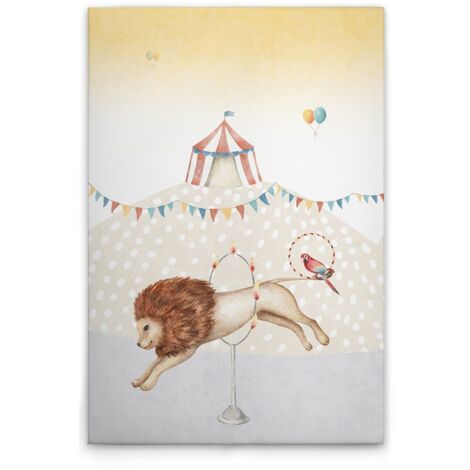 Leinwandbild Zirkus Löwe Kinderzimmer M1-No.50555 - Kunstdruck auf Leinwand in Bunt Beige - Wandbild 30 x 40 cm (1/5)