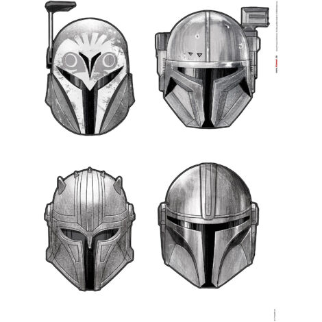 Komar Wandaufkleber - Star Wars The Mandalorian Helmets - 70 x 50 cm - selbstklebender Wandsticker (1/3)