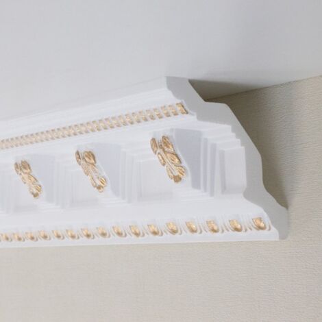 PROVISTON Stuckleiste Polystyrol 96 x 98 x 2000 mm Weiß Gold Deckenleiste Überstreichbar