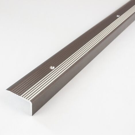 Treppenkante / Treppenkantenprofil / Winkelprofil (Größe 20 mm x 40 mm) aus Aluminium, mit abriebfester Spezialemaillierung und 5 nachleuchtenden Rillen, gebohrt, von Auer Metall-dunkelgrau-1000 (1/4)