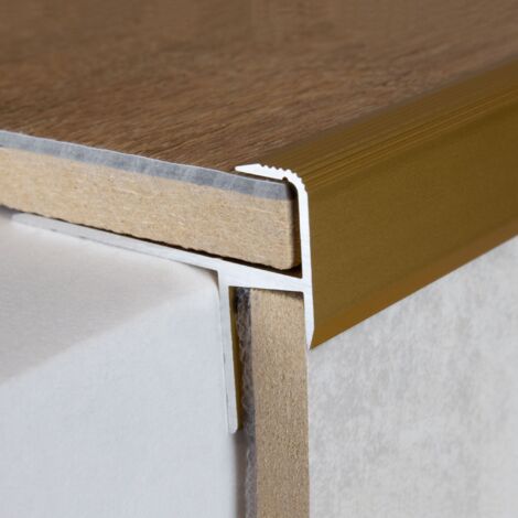 Laminat-Parkett-Treppenkante "Brompton" / Winkelprofil, Einfasshöhe 10,3 mm, 33 mm breit, Aluminium eloxiert, gebohrt-goldfarbig-1000