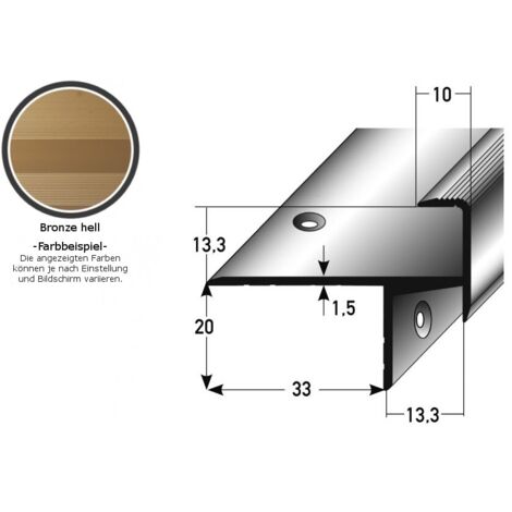 Laminat-Parkett-Treppenkante / Winkelprofil "Cardale", Einfasshöhe 13,3 mm, 33 mm breit, Aluminium eloxiert, gebohrt-bronze hell-1000