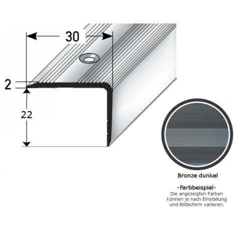 Treppenkante / Treppenprofil "Genua", Winkelprofil mit 30 mm Breite und konfigurierbarer Höhe (22 mm bis 52 mm), Aluminium eloxiert, gebohrt-bronze dunkel-1000-22 mm